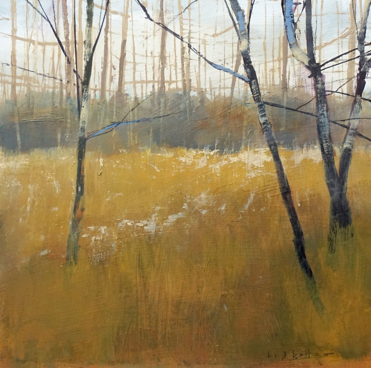 David Lidbetter, "Field of Gold," oil on panel, 12 x 12 in, contemporary landscape painting, framed