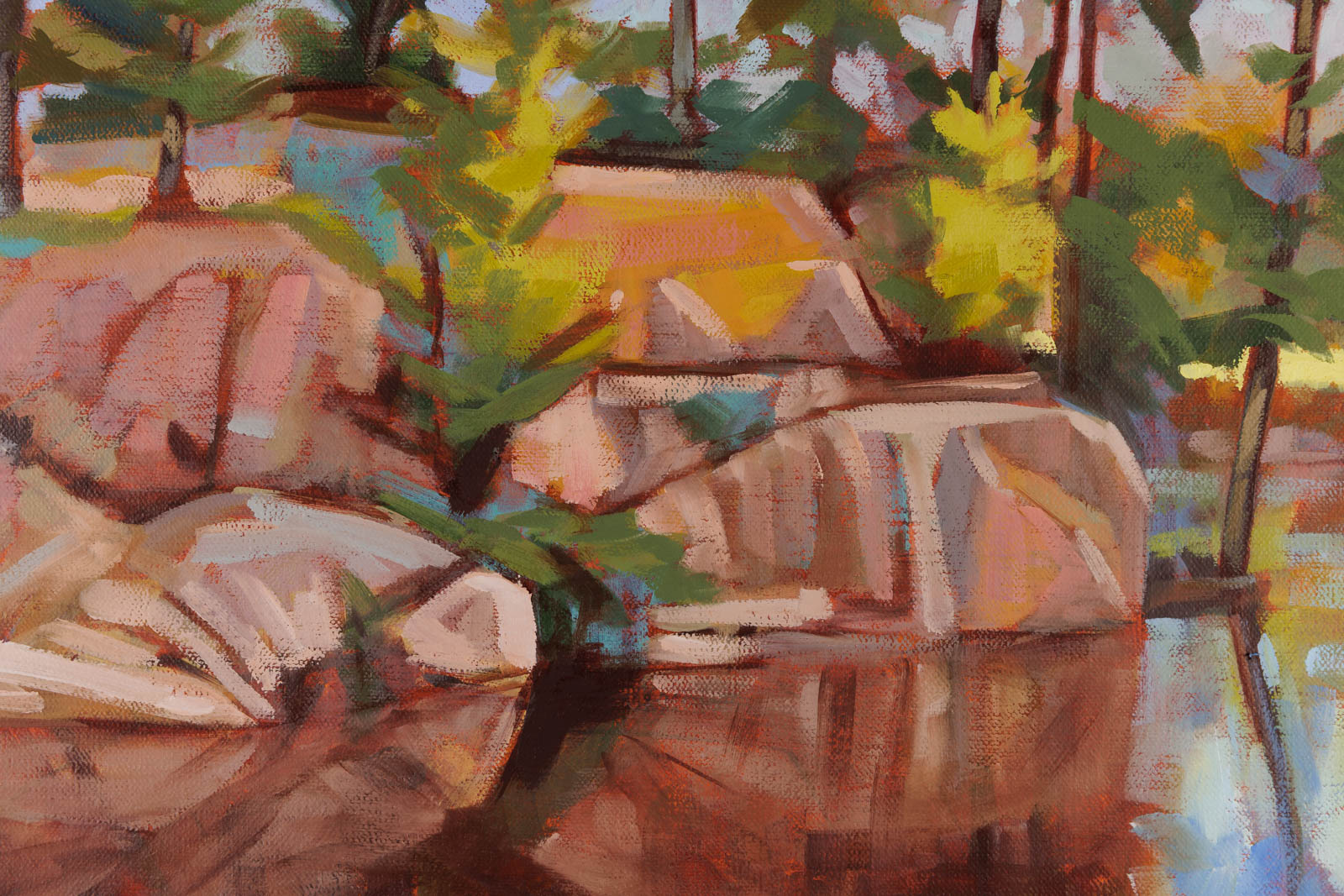 Andrea Ross, "Killbear Rocks," detail view, oil on canvas