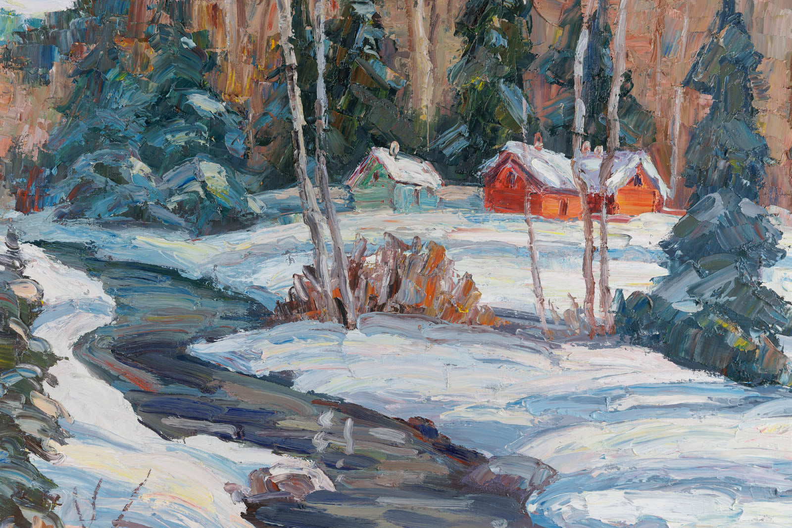 Armand Tatossian, "Paysage Québécois," detail view, oil on canvas