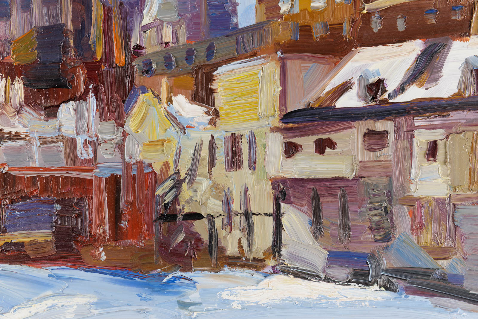 Armand Tatossian, "Untitled Cityscape," detail view, oil on canvas