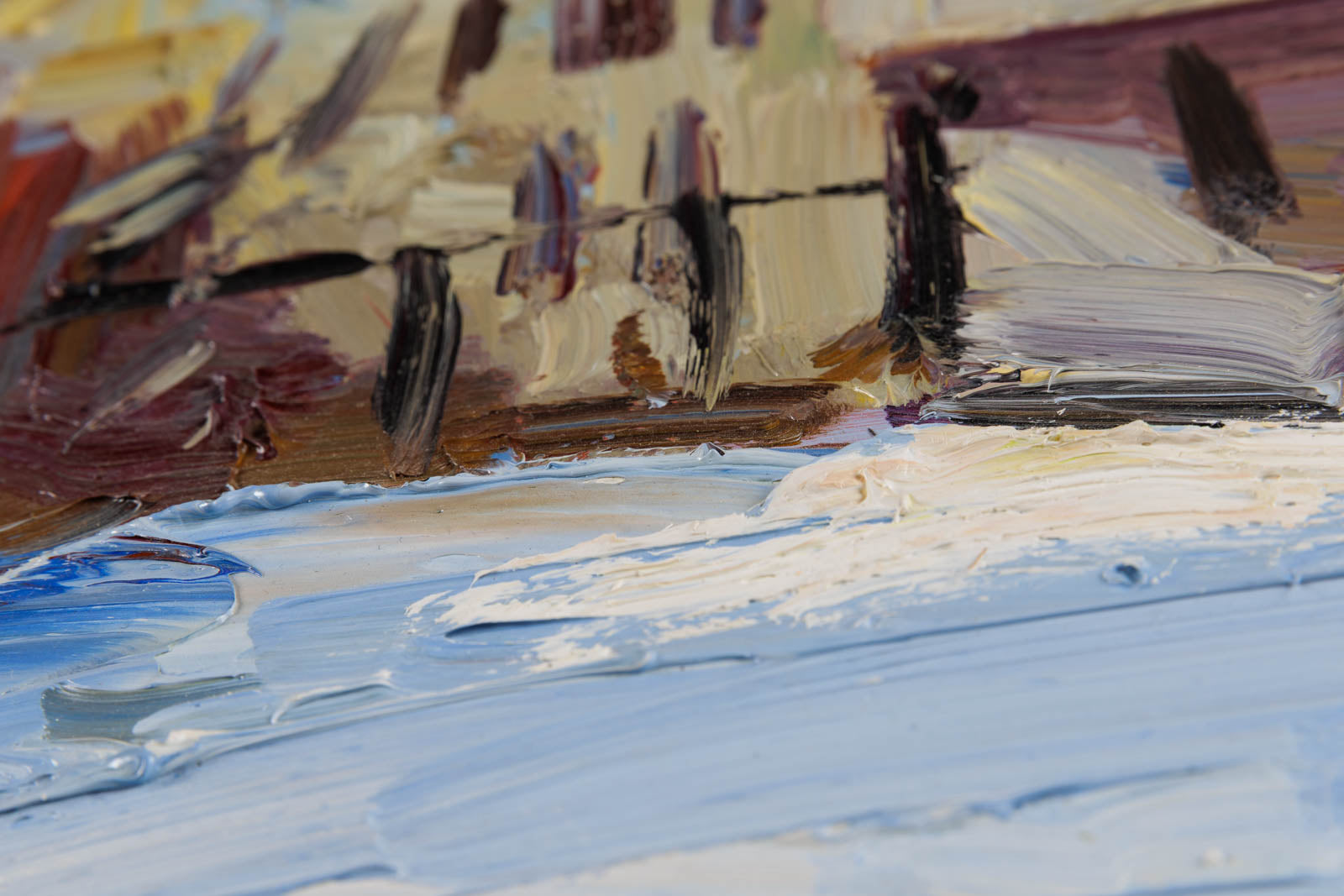 Armand Tatossian, "Untitled Cityscape," detail view, oil on canvas