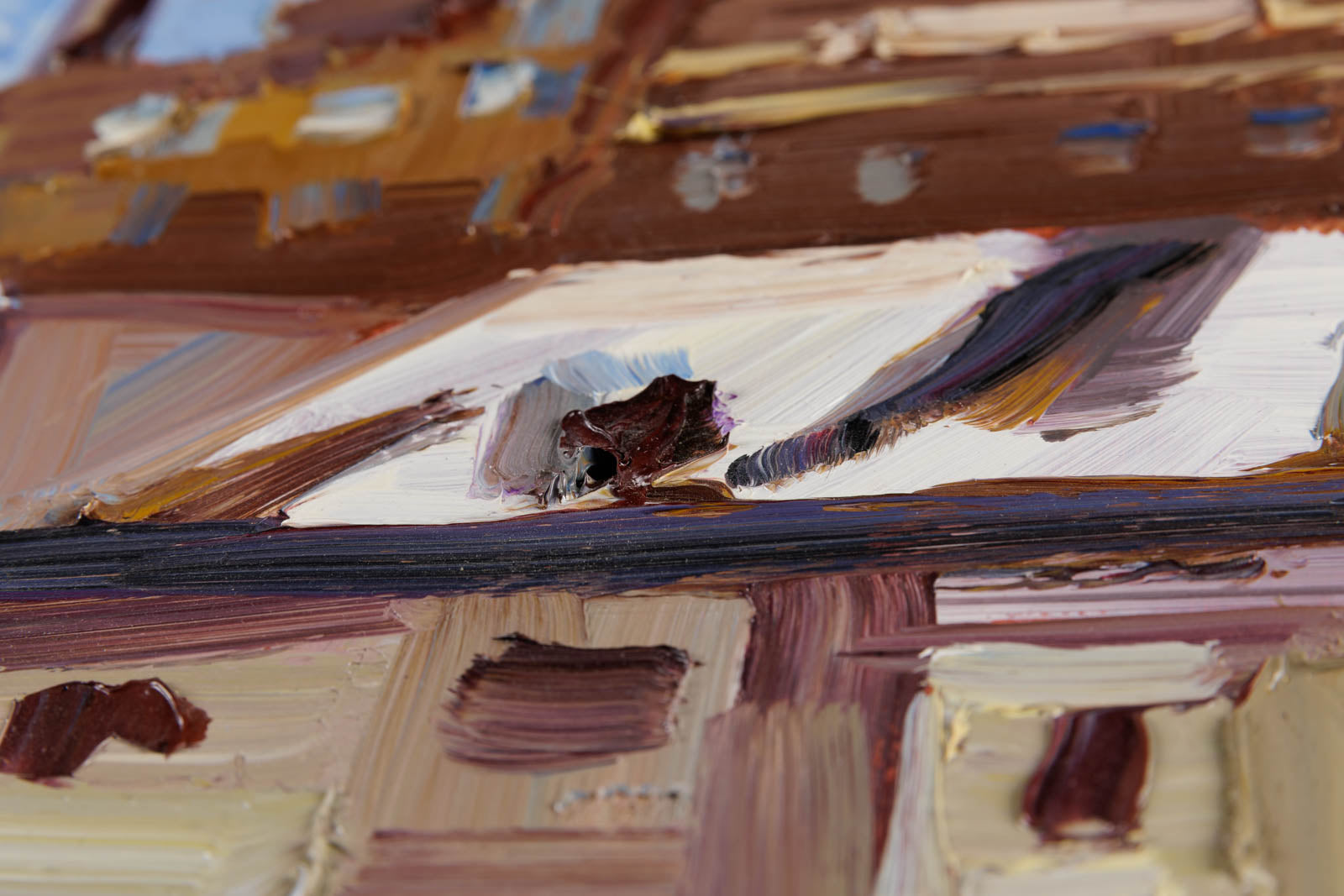Armand Tatossian, "Untitled Cityscape," detail view, oil on canvas