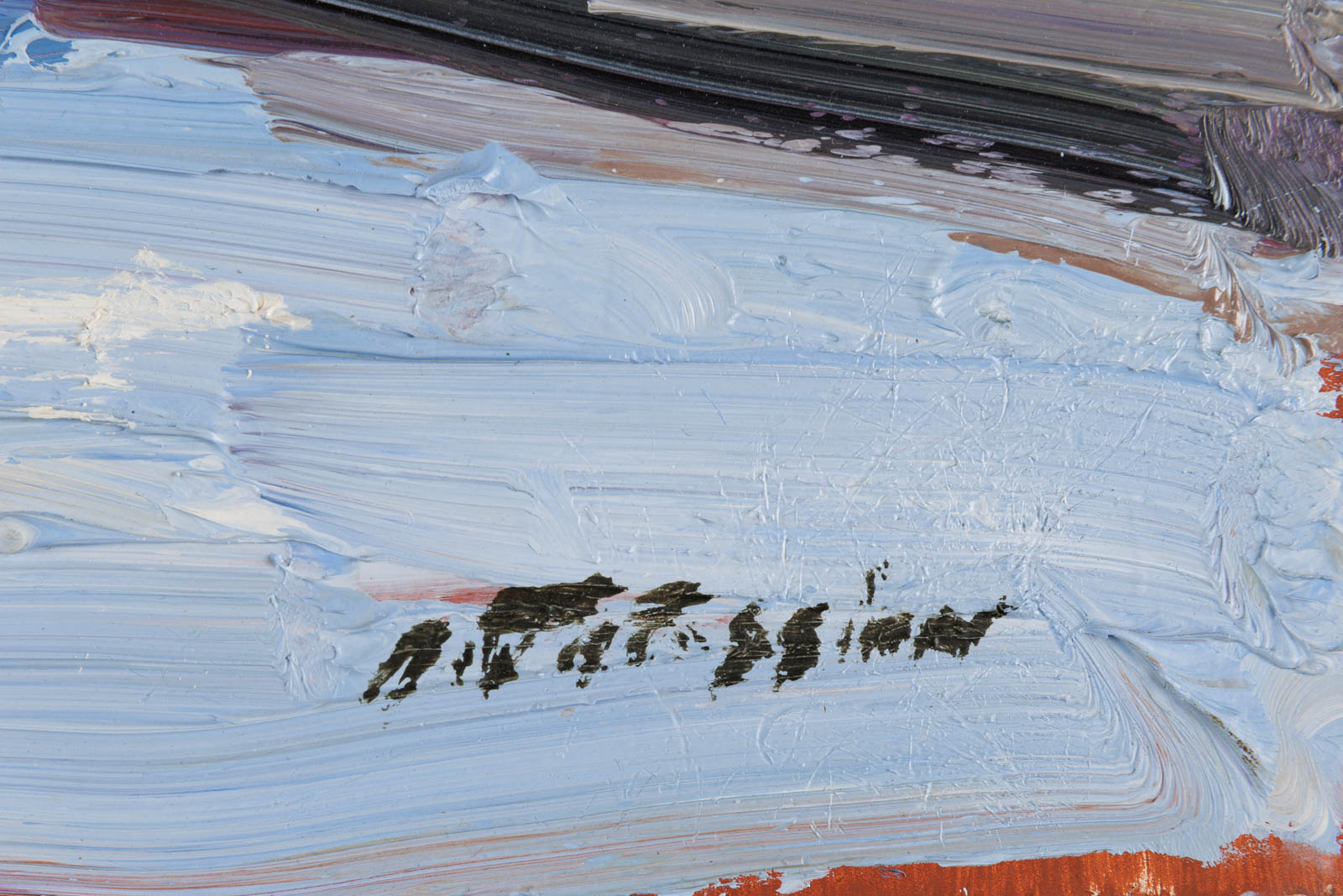 Armand Tatossian, "Untitled Cityscape," detail view, oil on canvas