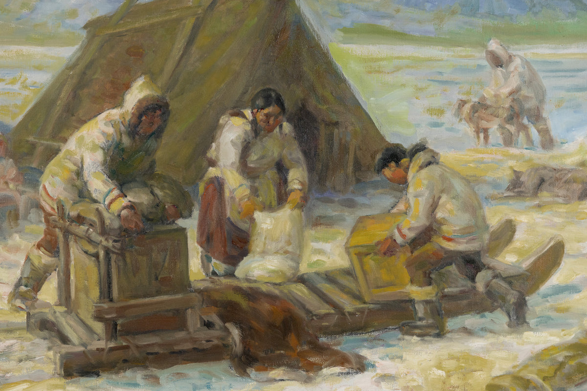 Adam Sherriff Scott, "Unloading The Sled, Baffin Island," detail view, oil on canvas