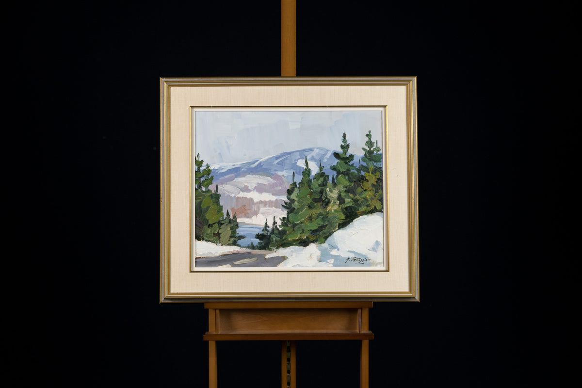 Armand Tatossian, "Winter Road To The Mountains," oil on canvas, 20 x 24 in, traditional landscape with mountains, framed