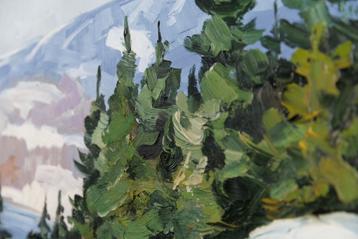 Armand Tatossian, "Winter Road To The Mountains," detail view, oil on canvas