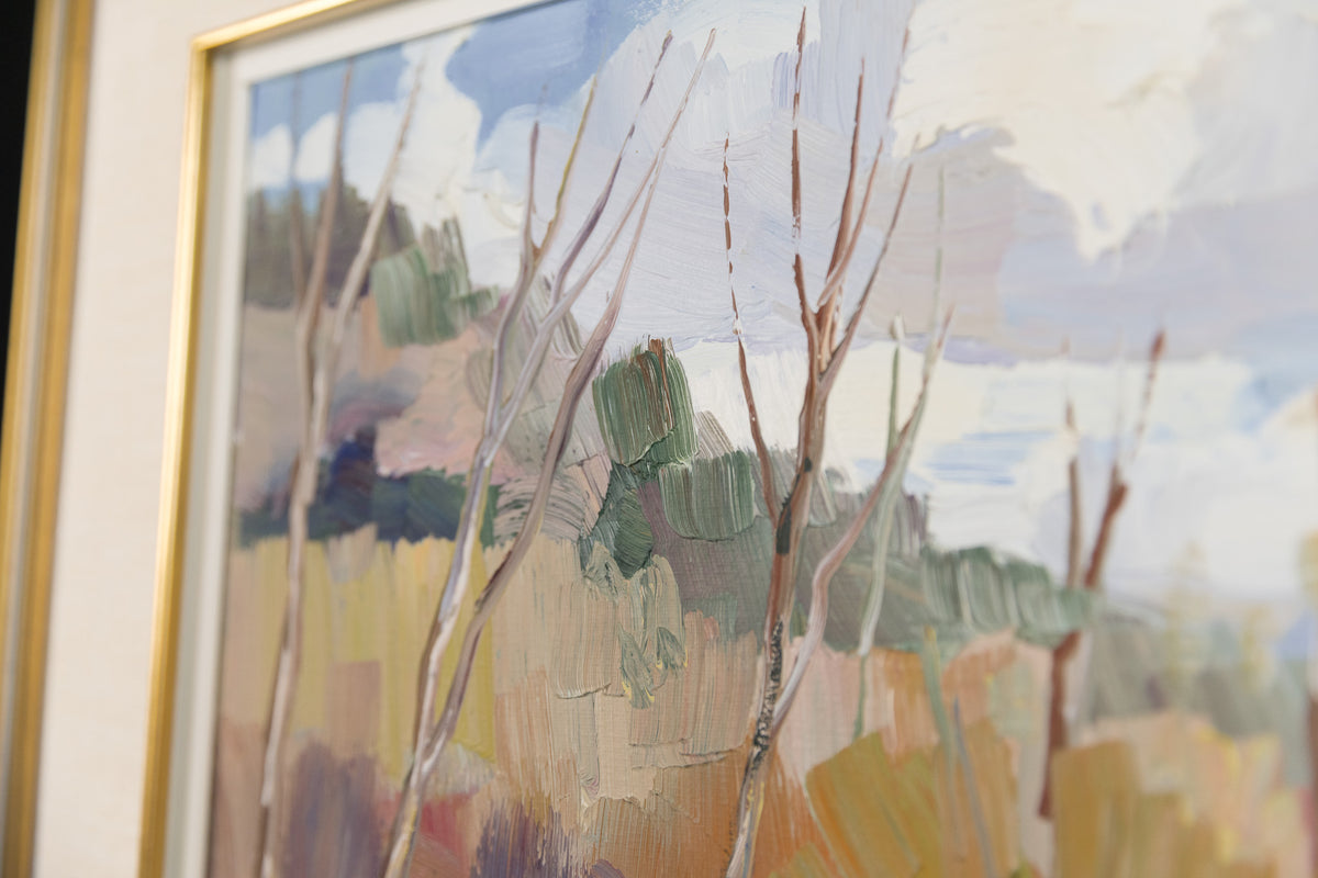 Armand Tatossian, "Landscape Pond & Trees," detail view, oil on canvas