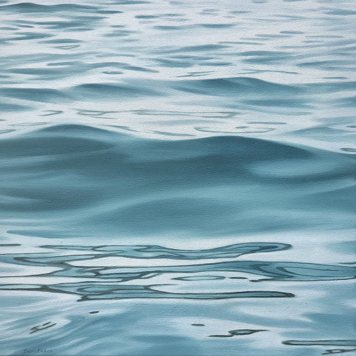 Emily Bickell, "Solo," acrylic on canvas, 12 x 12 in, contemporary seascape painting, framed