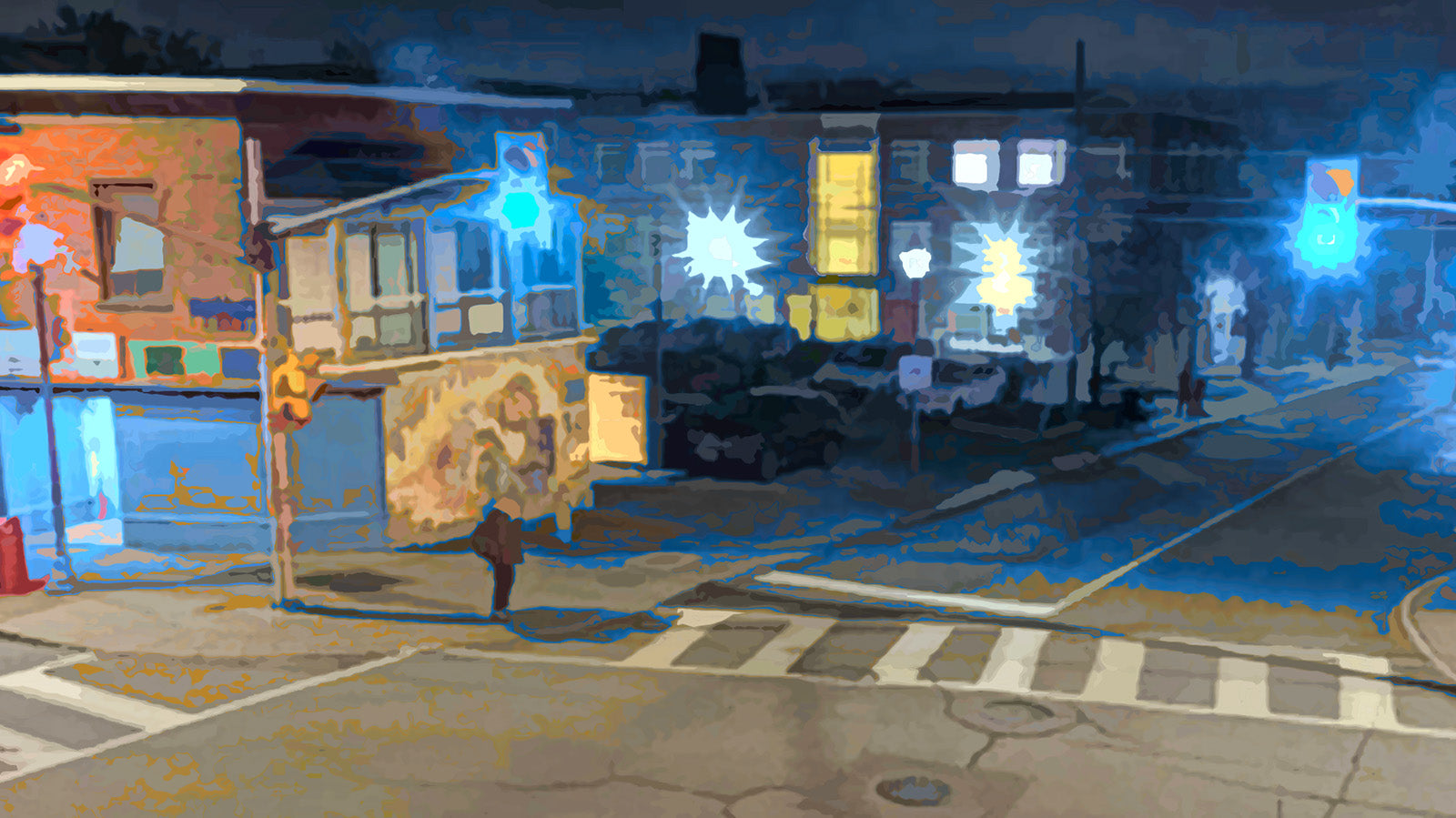 Cityscape “Booth & Somerset” by Martin Brooks – archival ink on paper.