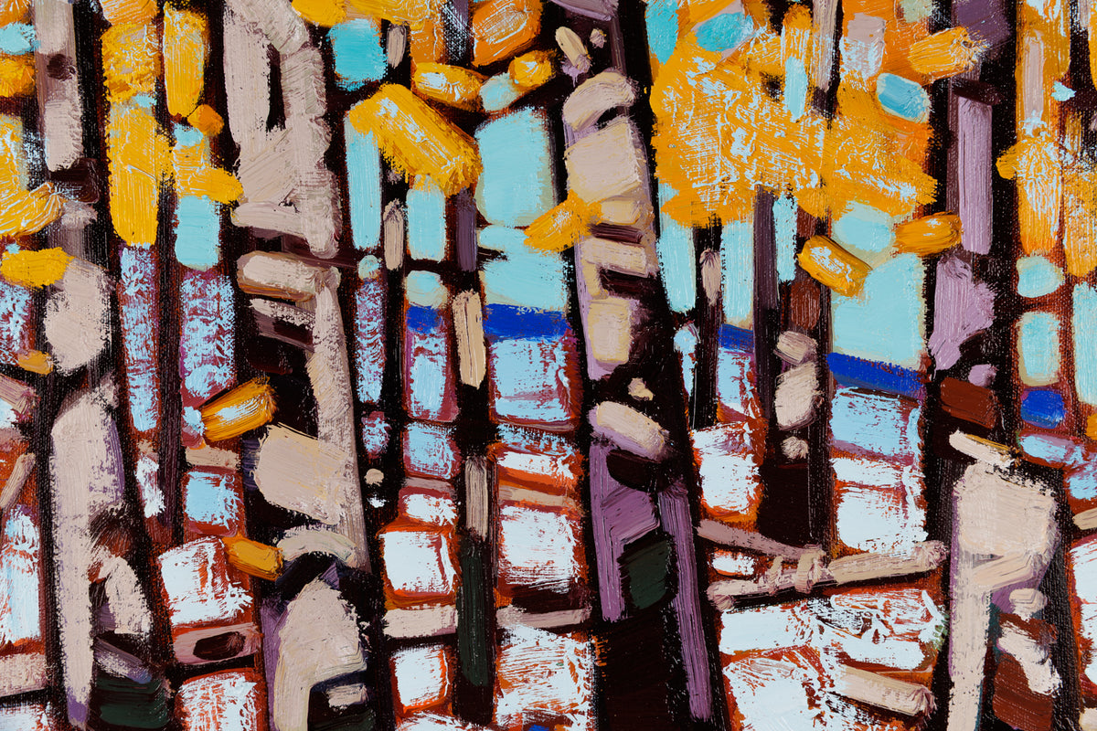 Cameron Bird, "Aspen Grove," detail 1, oil on canvas