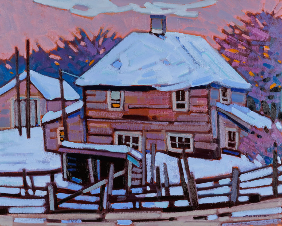 Cameron Bird, "Winter Morning At Horsefly BC," oil on canvas, 24 x 30 in, contemporary landscape painting, framed
