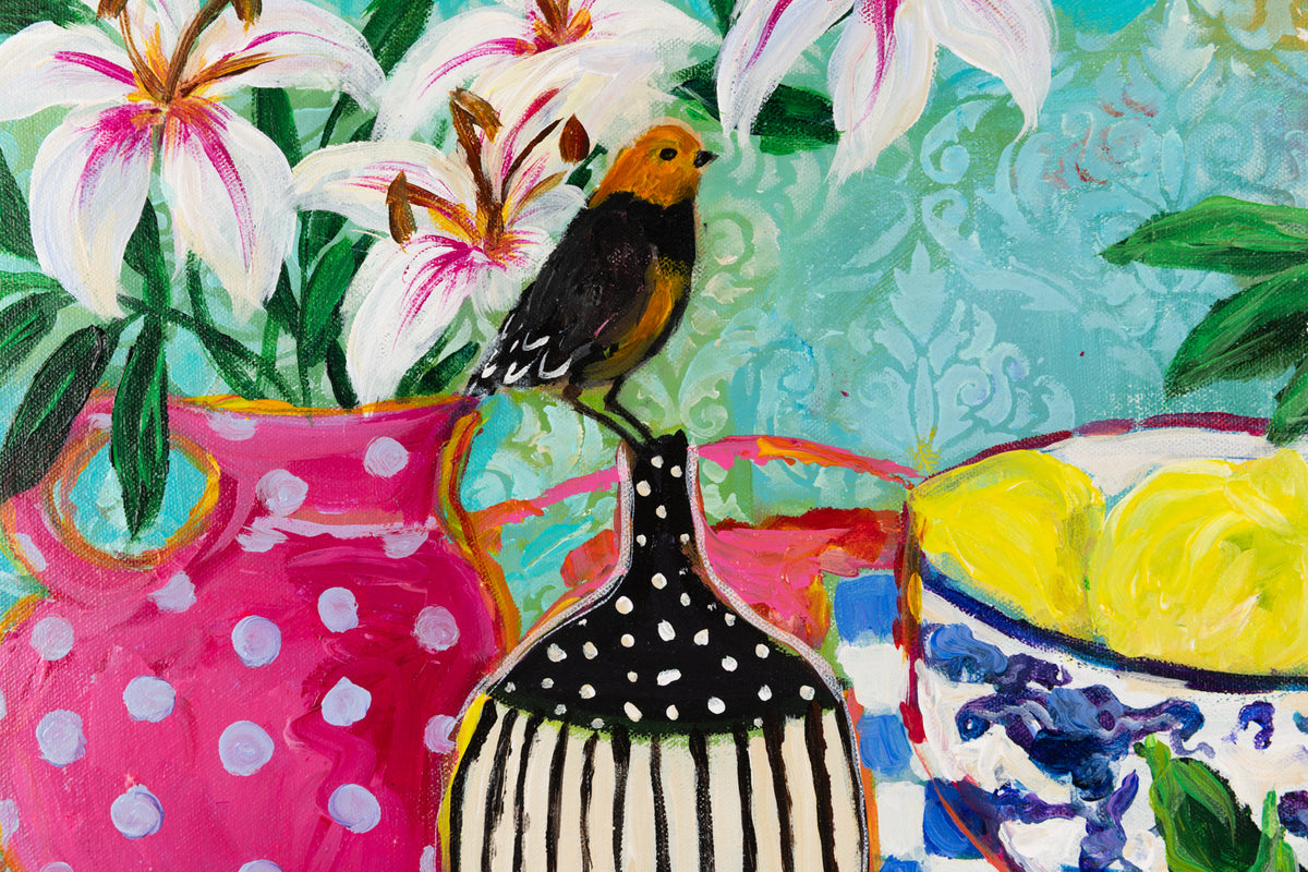 Cynthia Gatien, "My Happy Place," detail view, acrylic on canvas