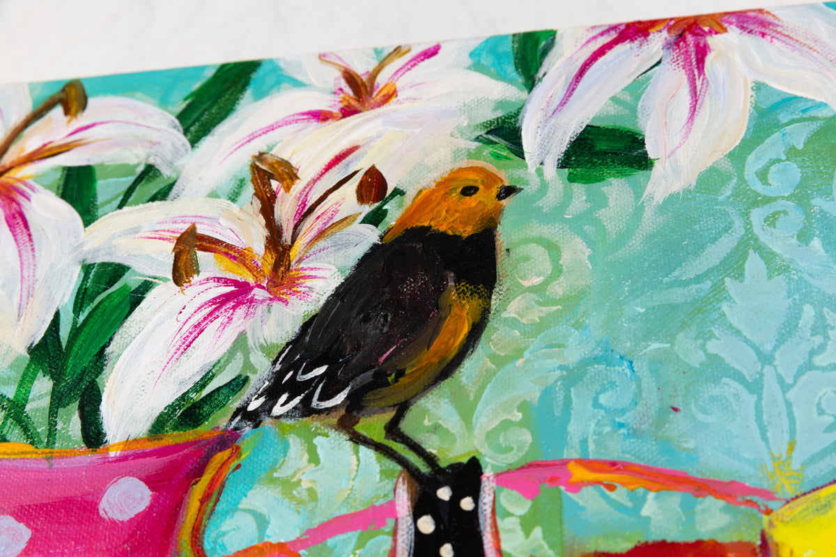 Cynthia Gatien, "My Happy Place," detail view, acrylic on canvas