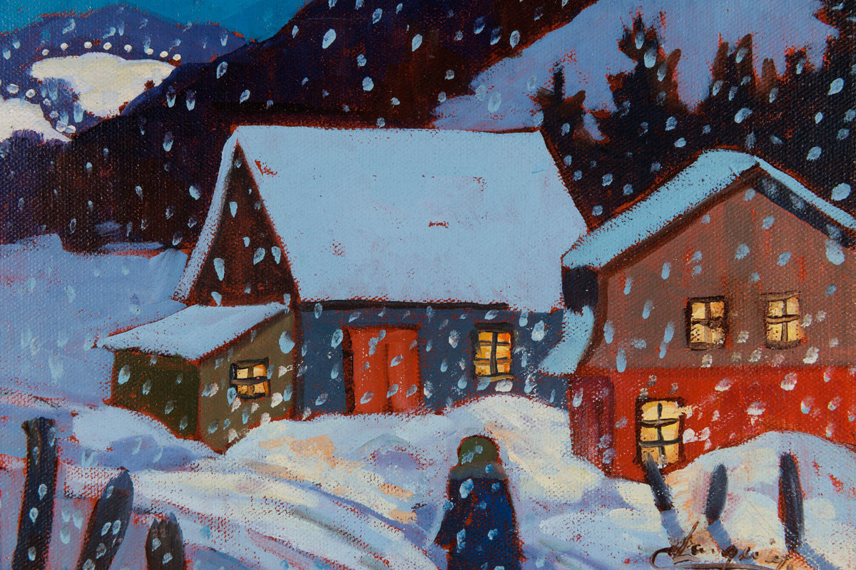 Claude Langevin, "La Rentree," detail 1, oil on panel
