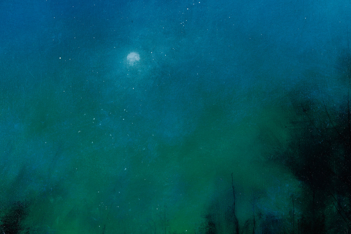 David Lidbetter, "Nocturne in Green & Blue," detail 1, oil on canvas