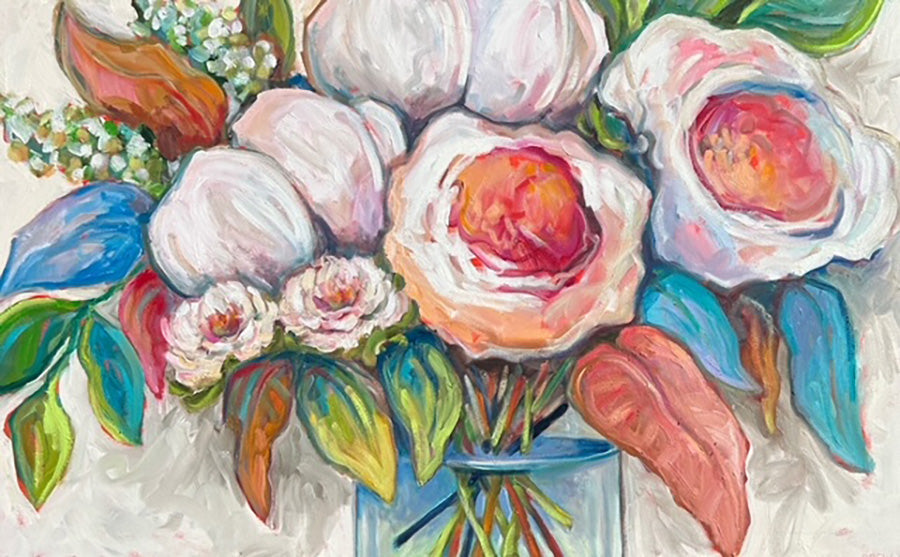 Floral “From Both Sides” by Vanessa Drew – oil on canvas.