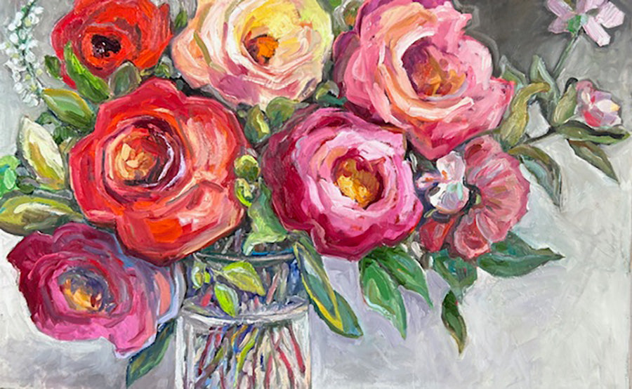 Floral “Tension” by Vanessa Drew – oil on canvas.