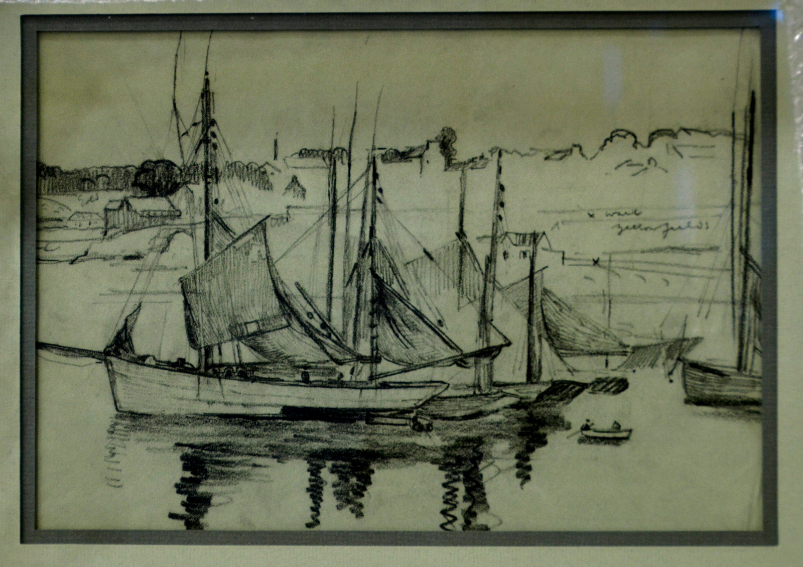 Seascape & Water “Sailboat” by Robert Wakeman Pilot – pen & ink on paper.