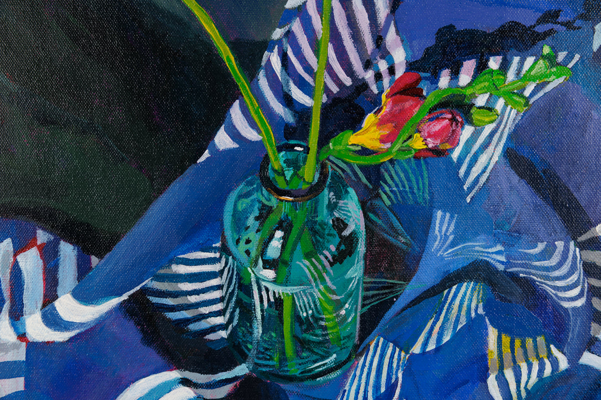 Eliza Kozurno, "Still Life With Freesia," detail 1, oil on canvas