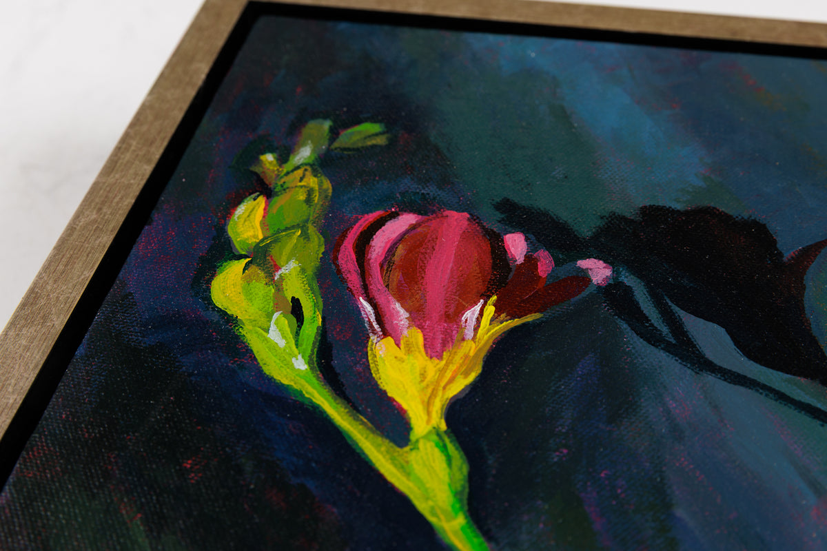 Eliza Kozurno, "Still Life With Freesia," detail 2, oil on canvas