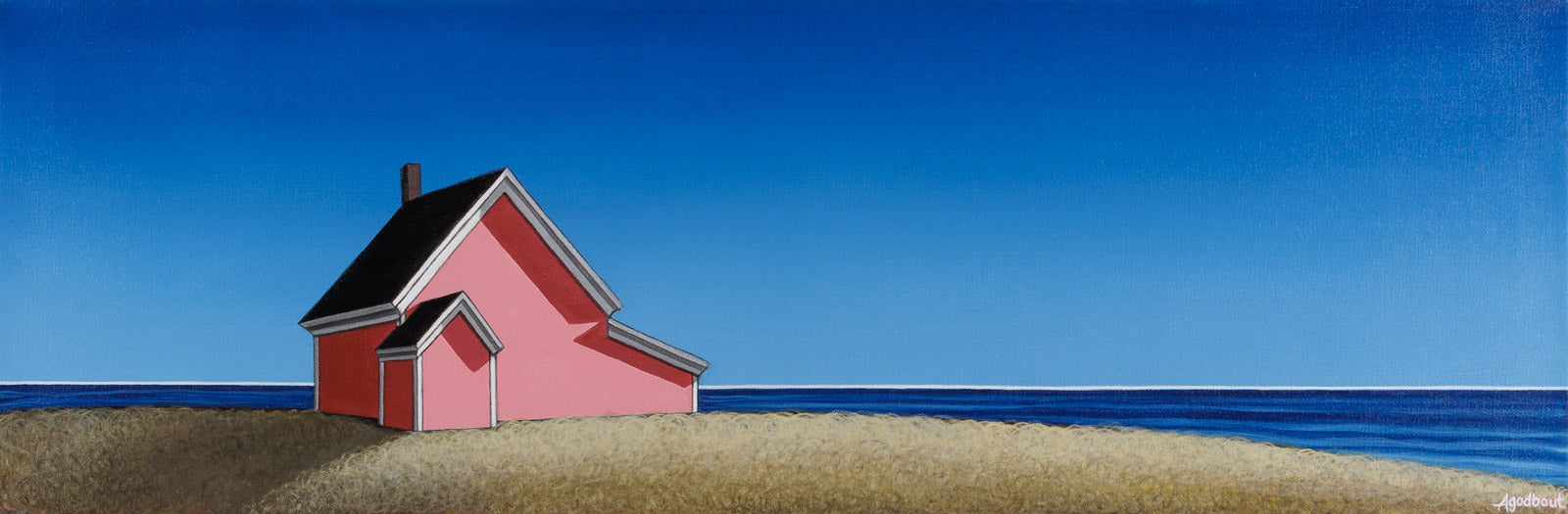 Pink House At Magdalen Islands By Adrienne Godbout - Acrylic on Canvas