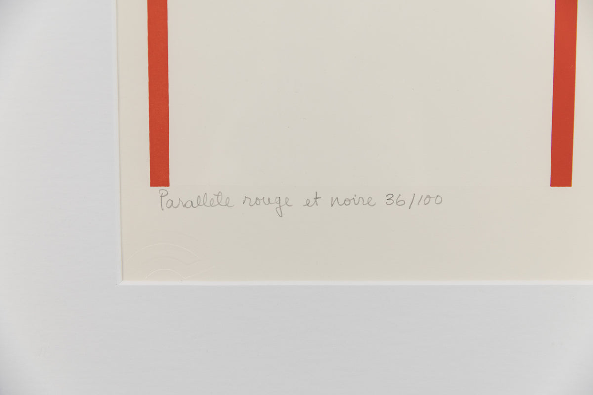 Guido Molinari, "Parallele Rouge Et Noir #36/100," detail view, silk screen on paper