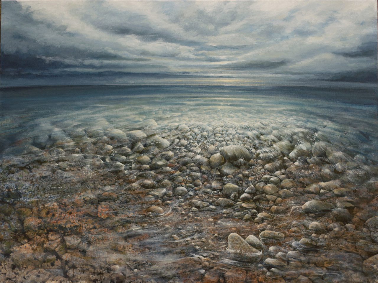 Seascape & Water “Lake Ontario Cloudy Day At Humber Bay” by Elva Hook – acrylic on canvas.
