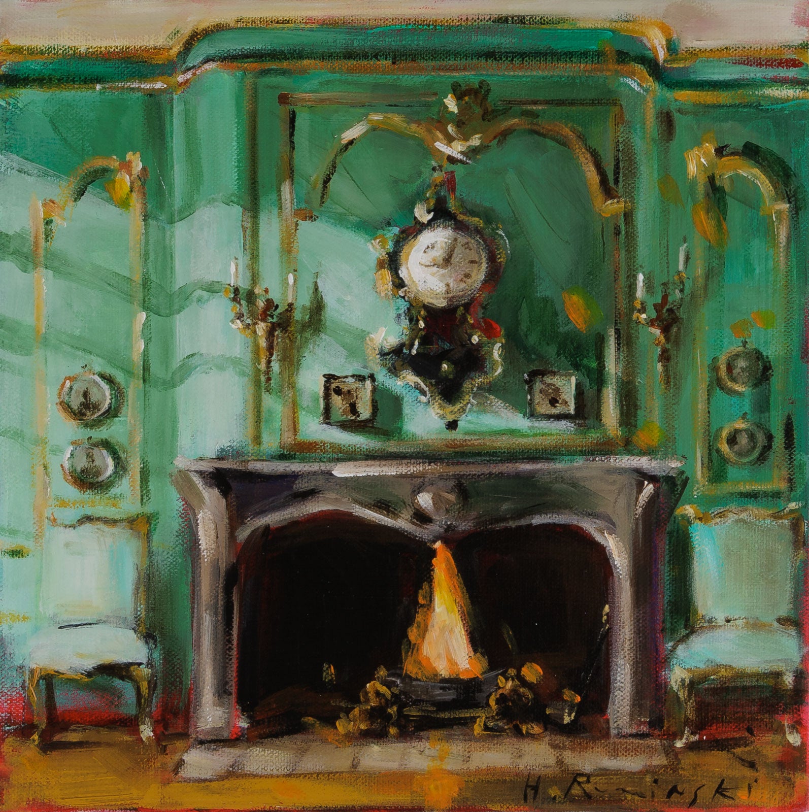 Black Clock On Green Wall