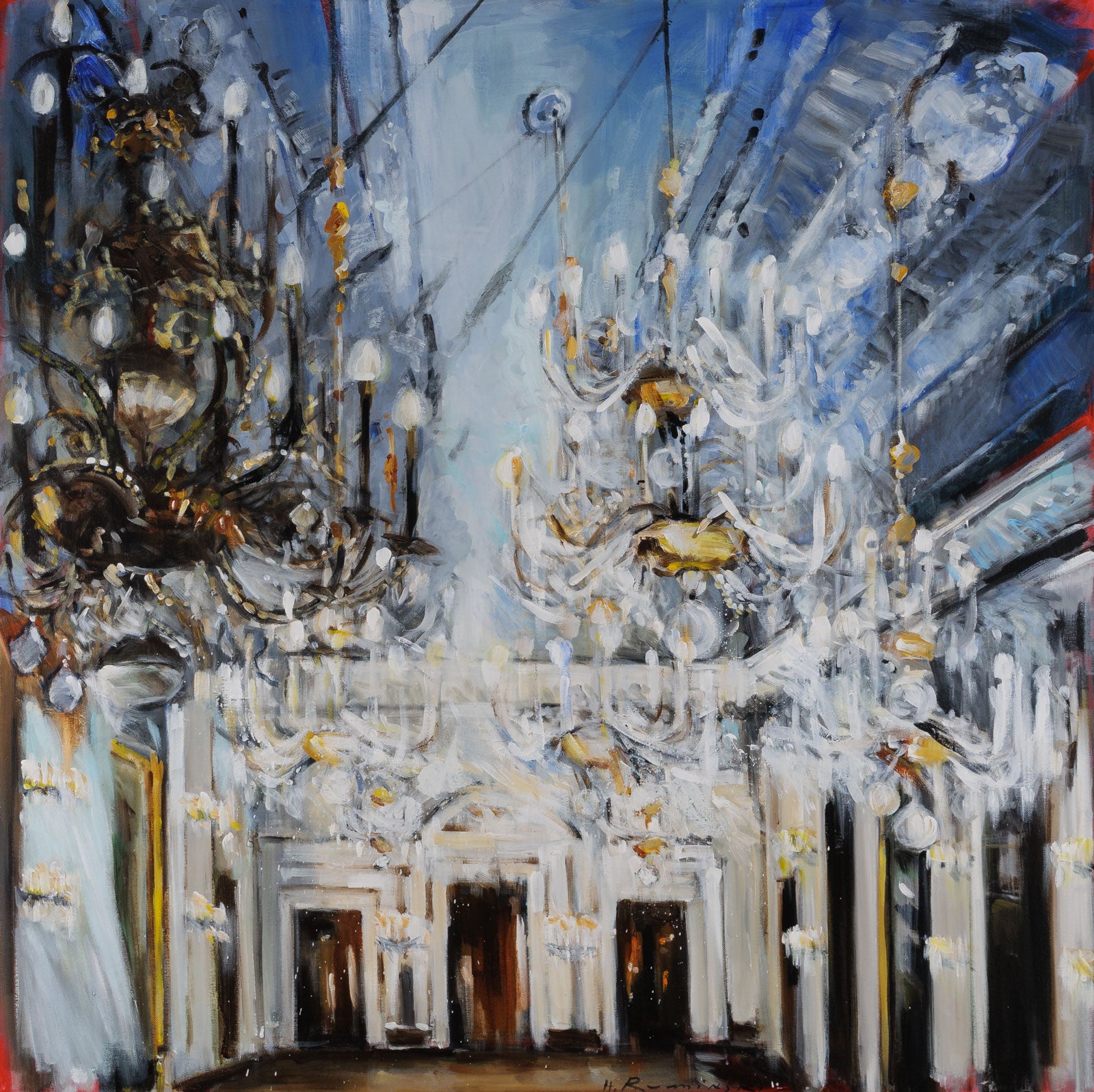 White Ballroom & Black Chandelier