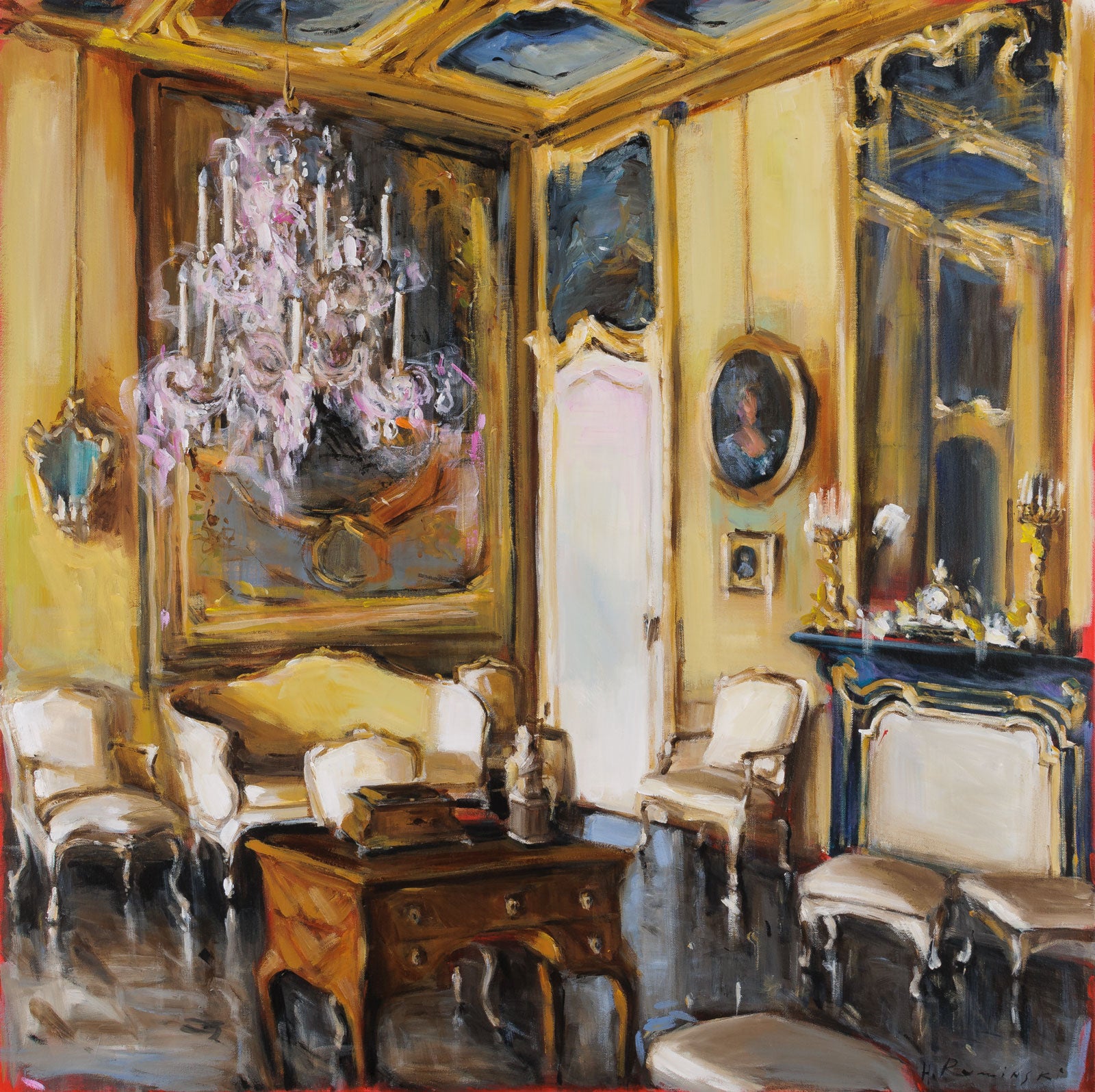Yellow Room With Chandelier