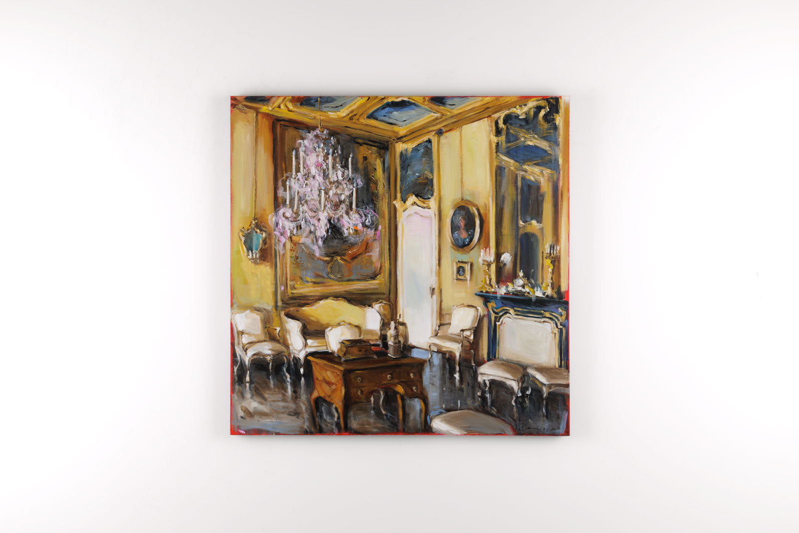 Yellow Room With Chandelier