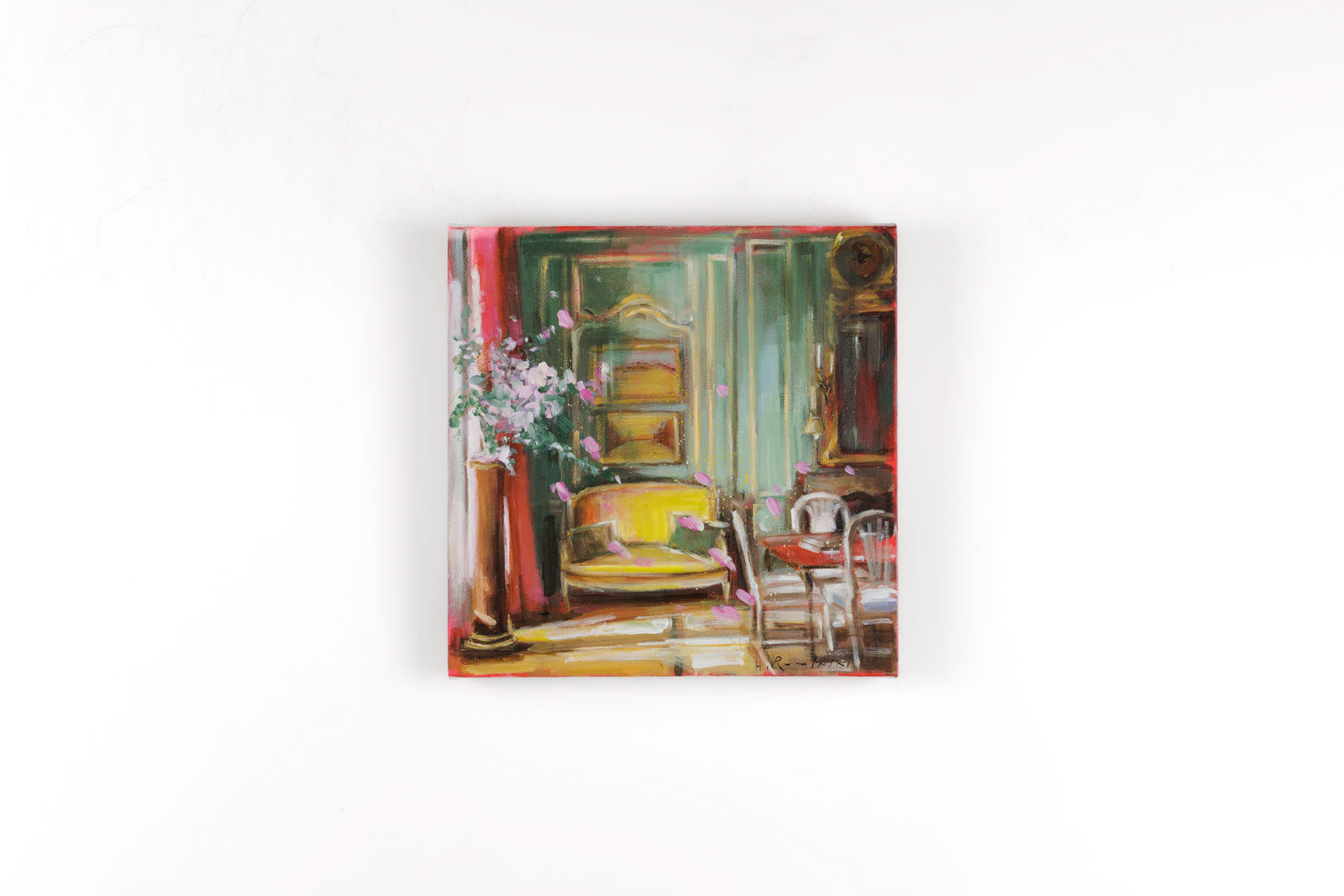 Hanna Ruminski, "Parisian Apartment With Yellow Settee," detail view, Acrylic on Canvas