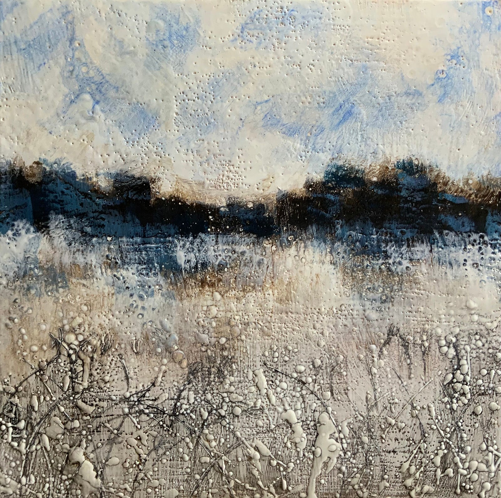 Landscape “Winter's Gentle Gifts” by Sarah Hunter – encaustic on panel.