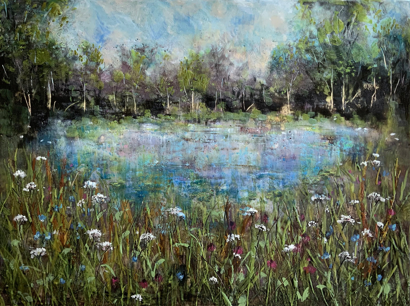 Landscape “Secret Place” by Sarah Hunter – encaustic on panel.