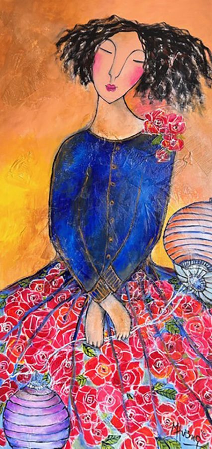 Figurative “The Red Roses” by Patricia Huong – acrylic on canvas.