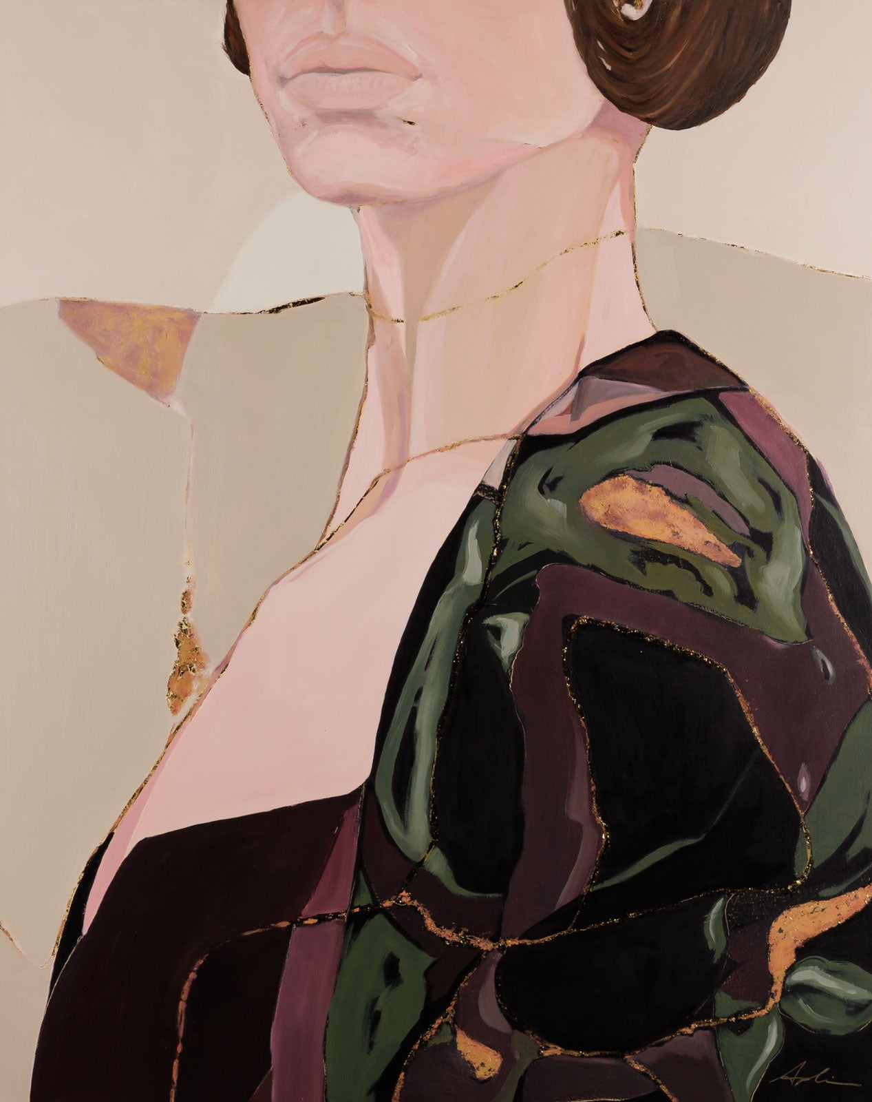 Joanna Aplin, "Temperance," mixed media on canvas, 50 x 40 in., figurative painting with a woman, unframed