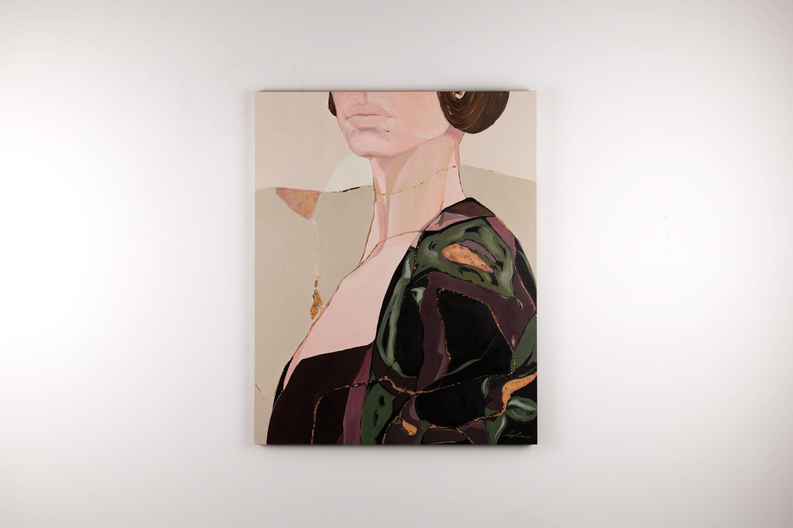 Joanna Aplin, "Temperance," detail view, mixed media on canvas