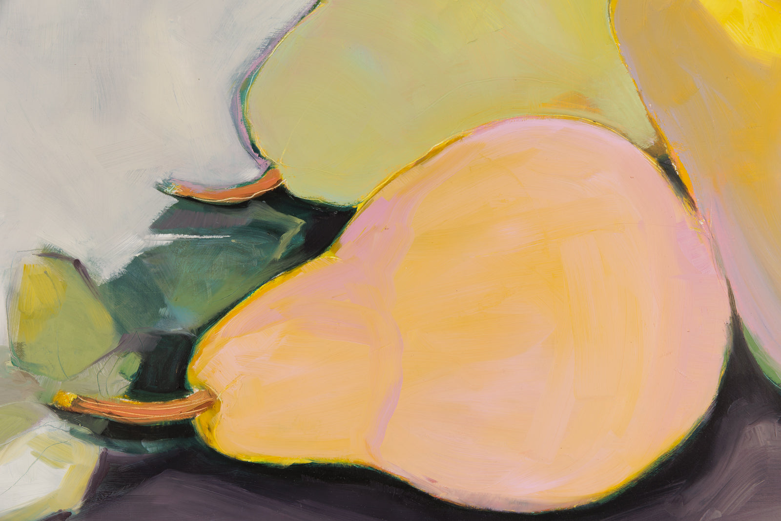 Joanna Aplin, "Three Pears," detail view, oil on canvas