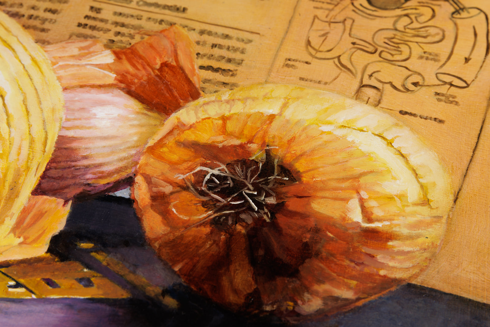 Jen Kershaw, "Forbidden Fruits of FODMAP: Sprouted Onions," detail view, oil on panel
