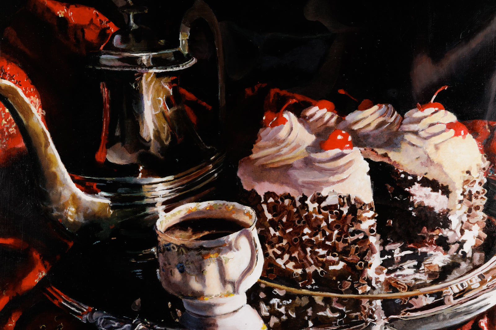 Jen Kershaw, "Coffee & Kuchen," detail view, oil on panel