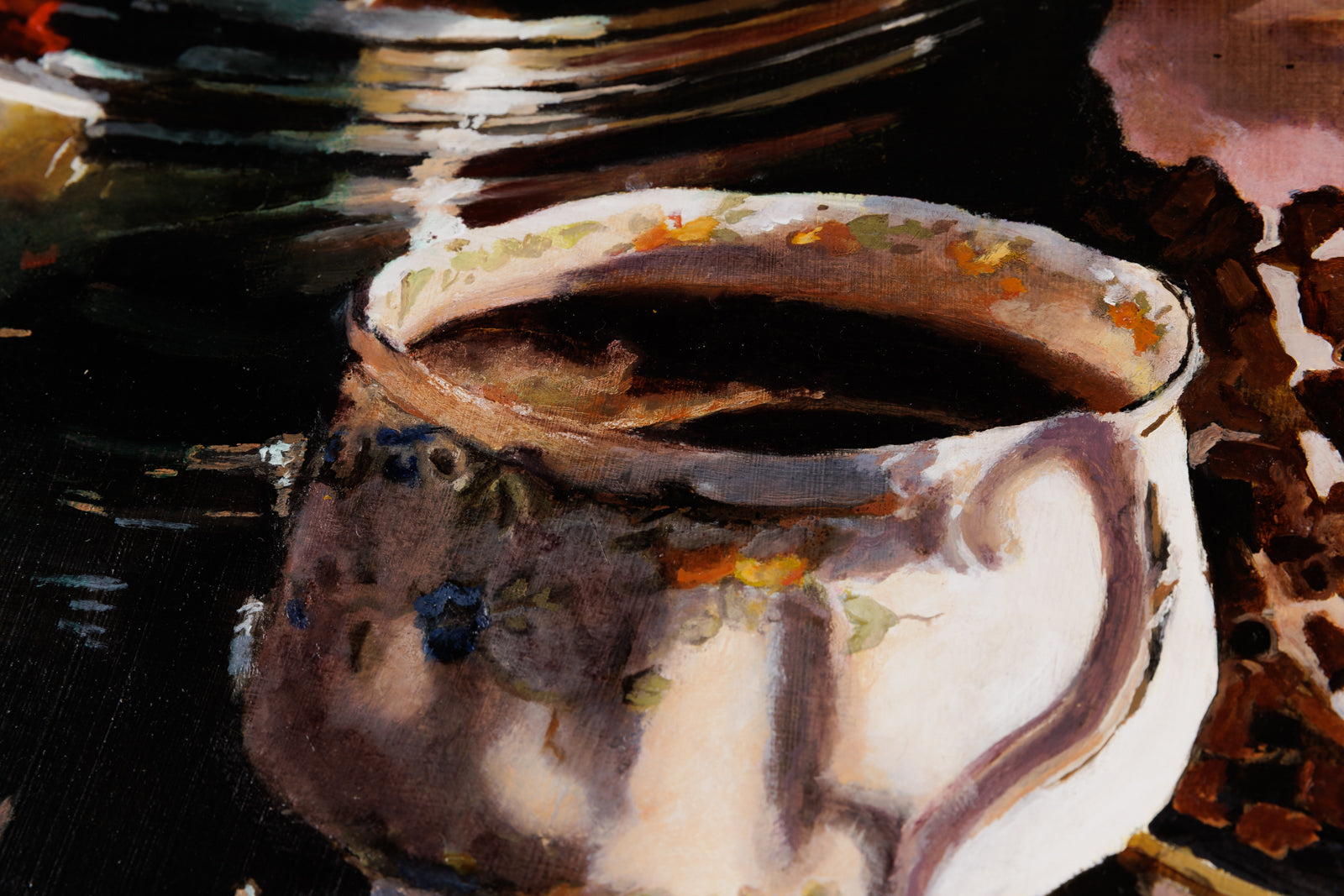 Jen Kershaw, "Coffee & Kuchen," detail view, oil on panel