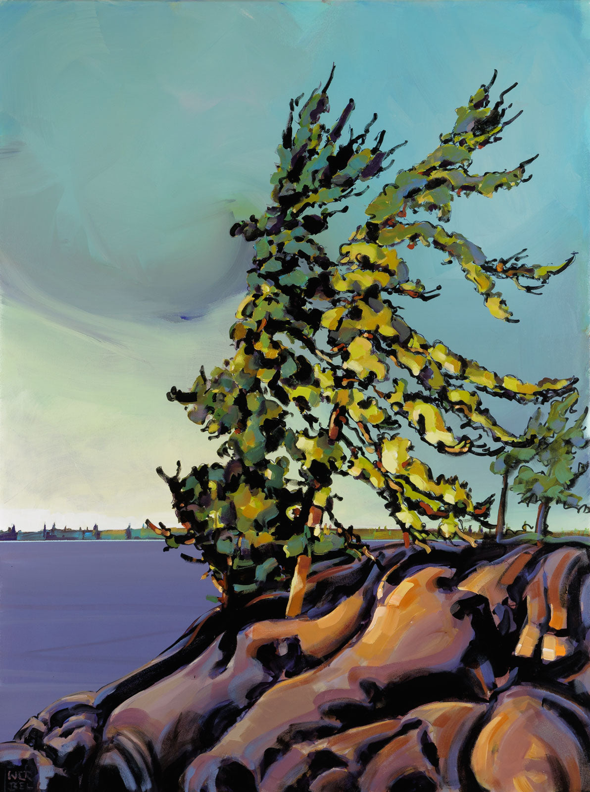 Jerzy Werbel, "Morning Chill," acrylic on canvas, 47 x 36 in, contemporary landscape painting, unframed canvas