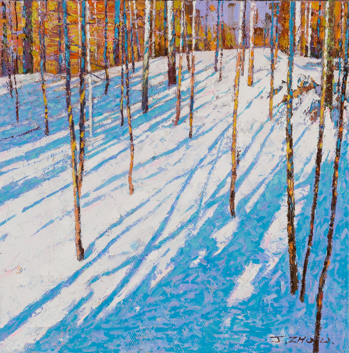 Jack Zhou, "Winter Dressing," oil on canvas, 12 x 12 in, contemporary landscape painting, framed