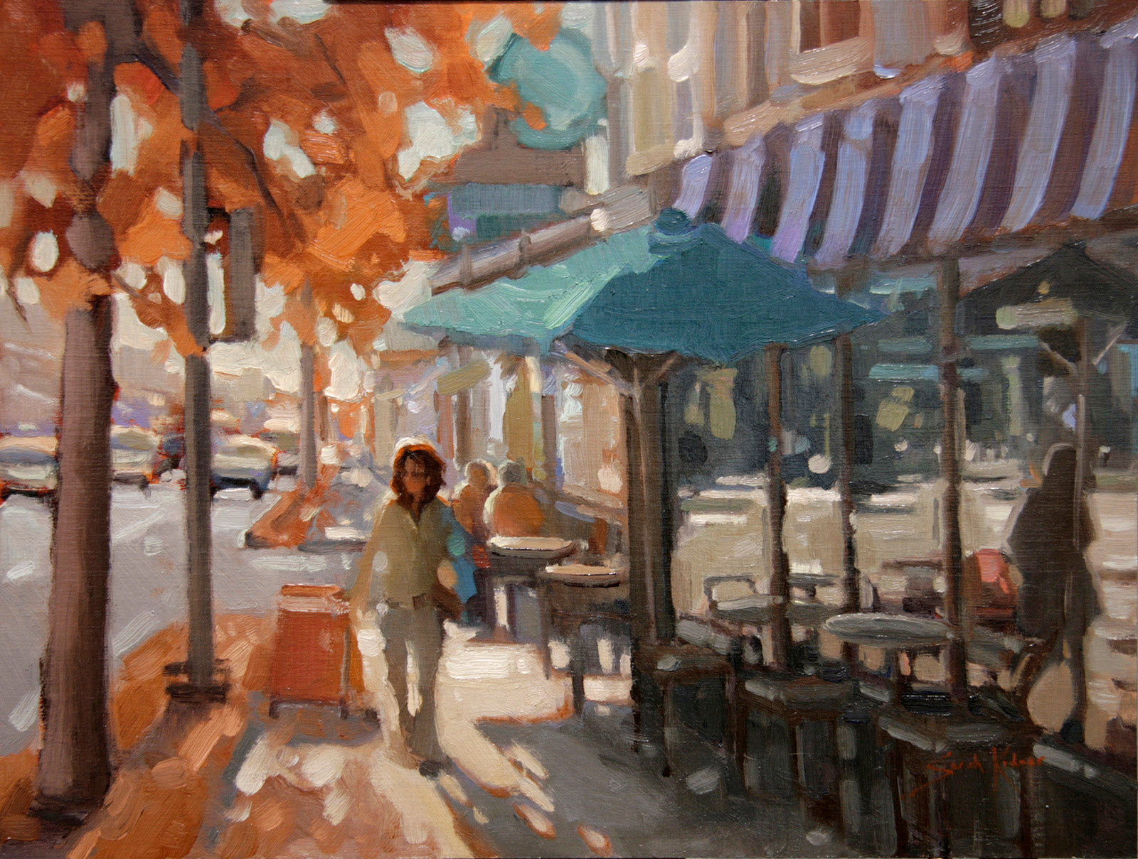 Cityscape “Autumn Day” by Sarah Kidner – oil on panel.