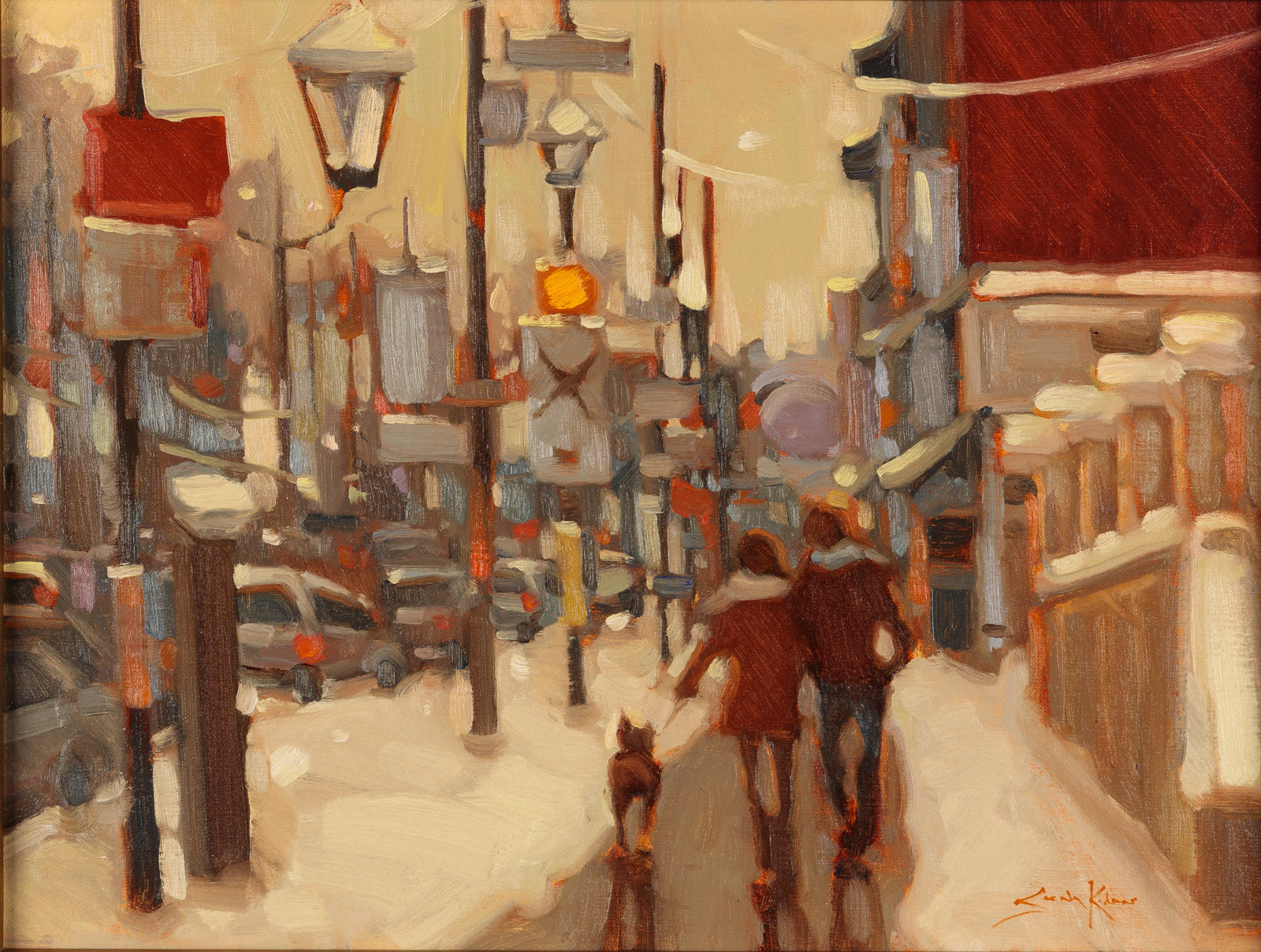 Figurative “Taking The Dog Out-Study” by Sarah Kidner – oil on panel.