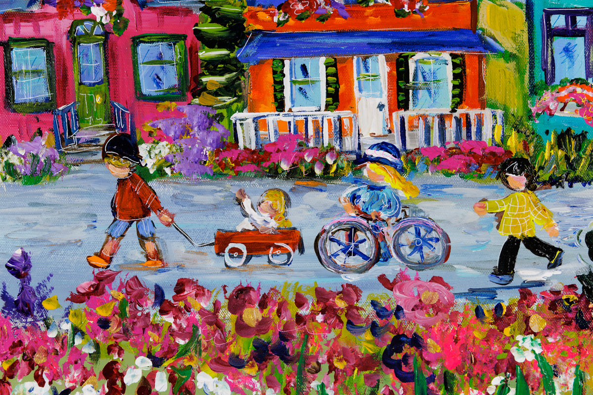 Katerina Mertikas, "Row Homes," detail 1, acrylic on canvas