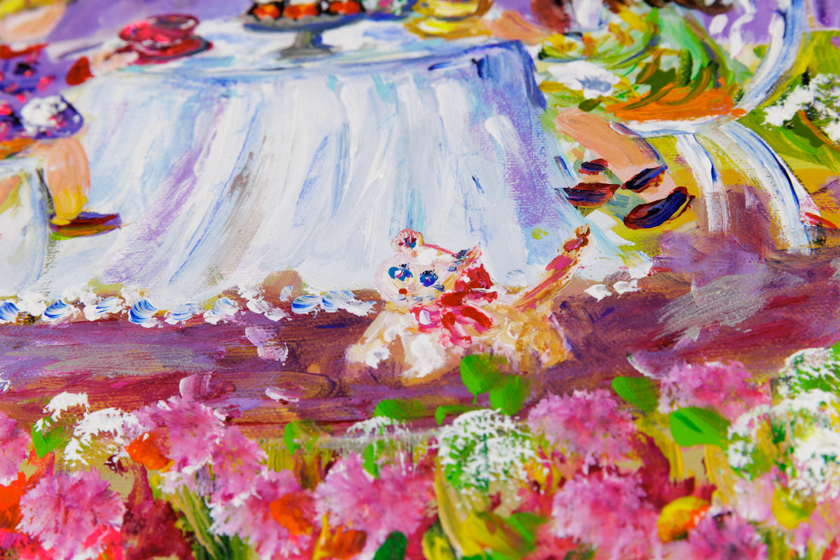 Katerina Mertikas, "Tea Service In The Twilight," detail 3, acrylic on canvas