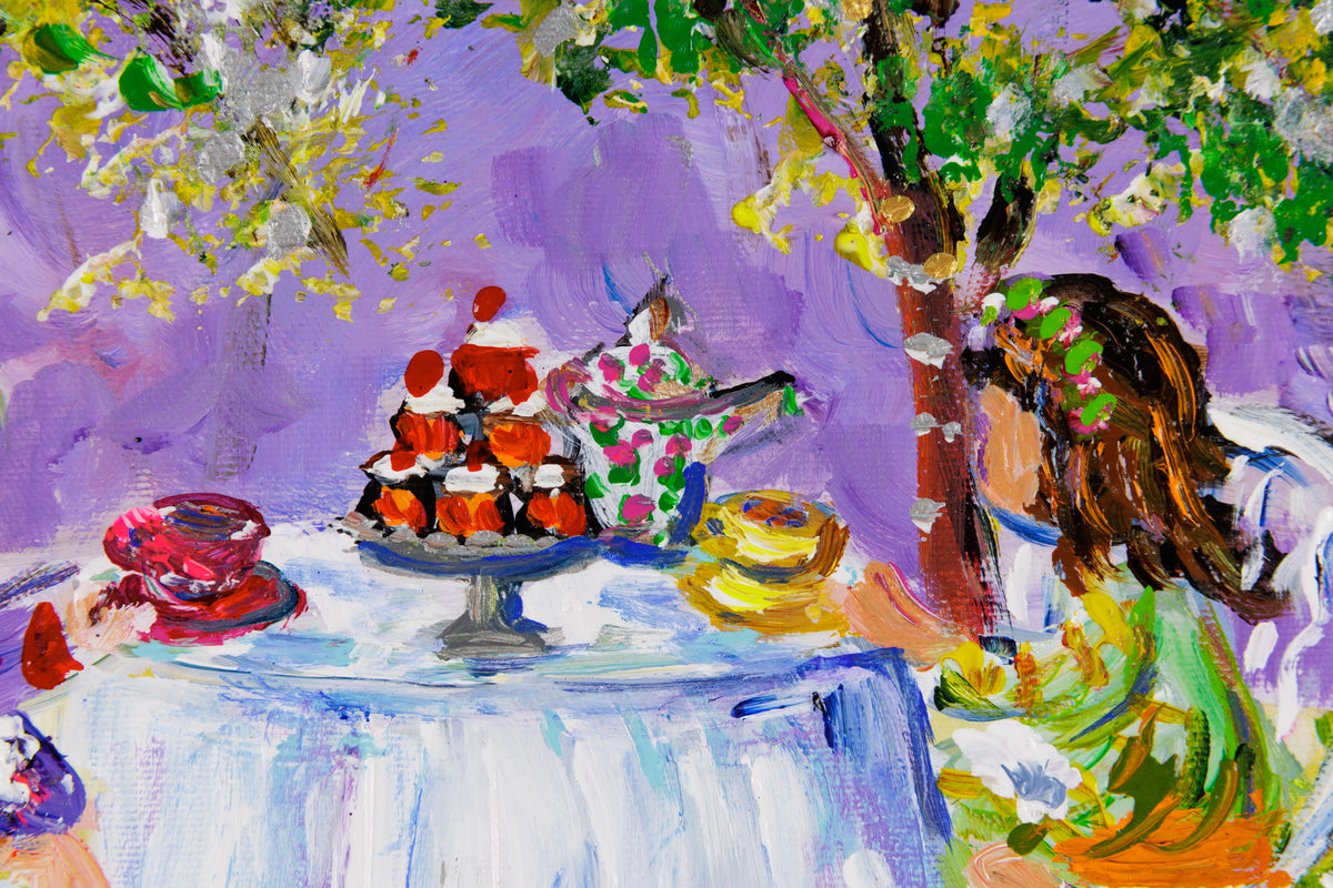 Katerina Mertikas, "Tea Service In The Twilight," detail 2, acrylic on canvas