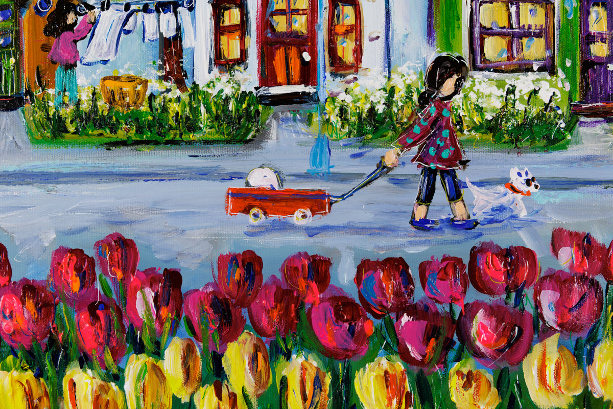 Katerina Mertikas, "My Daily Walk," detail view, acrylic on canvas