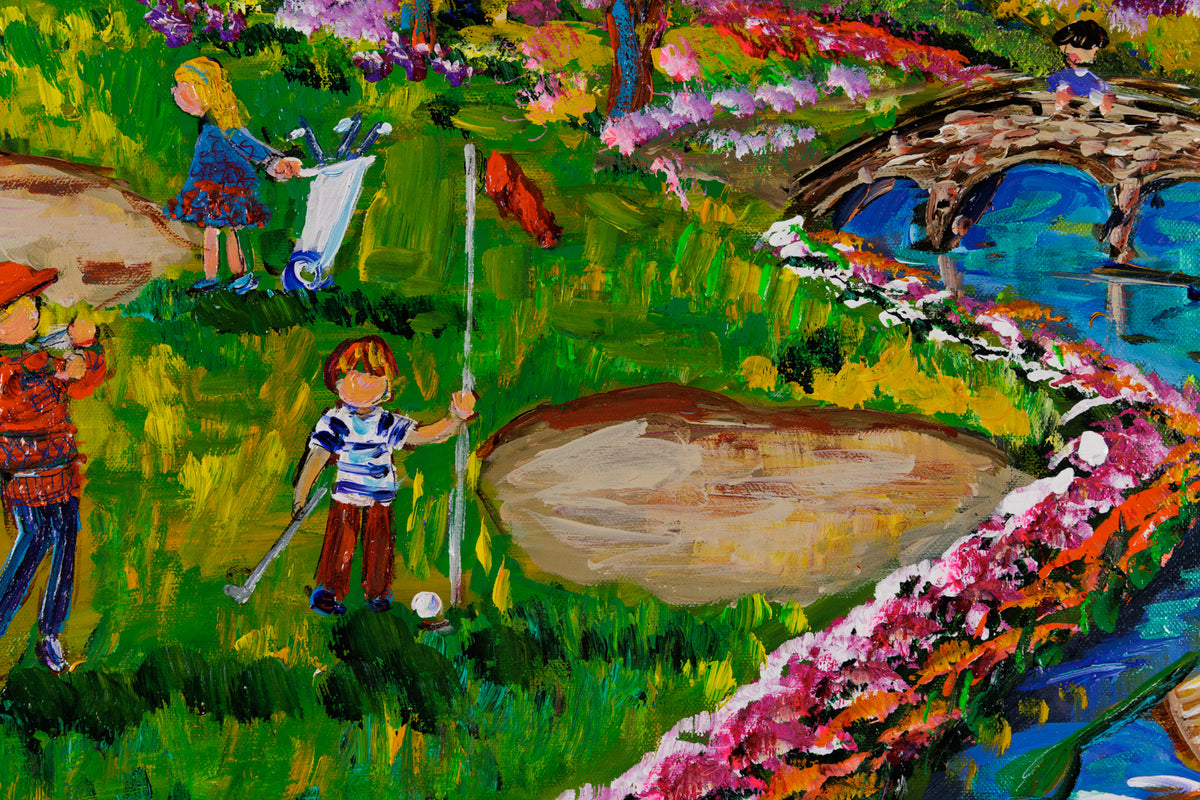 Katerina Mertikas, "Golf Paradise," detail view, acrylic on canvas